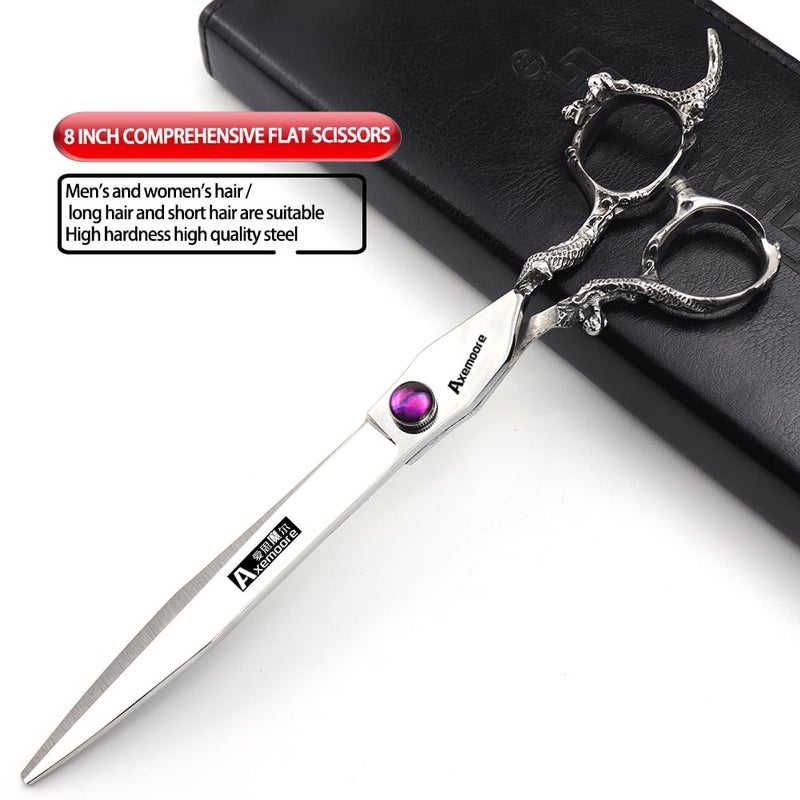 AXEMOORE 6/7/7.5/8/9 inch scissors silver professional hairdresser hair cut and trim diluted sharp 440C steel (8 inch flat shear-B) - Image 2